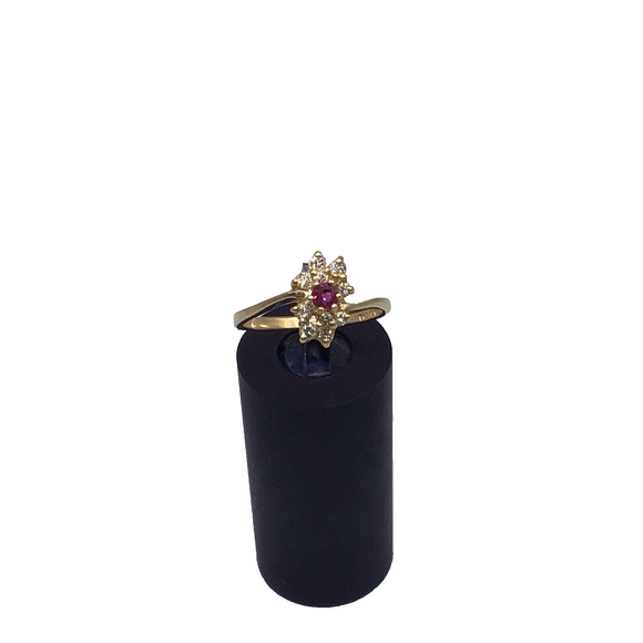 14K Yellow Gold Red Stone Diamond Cluster Ring Size 6.5 Fine Jewelry 2.5g - Picture 1 of 14